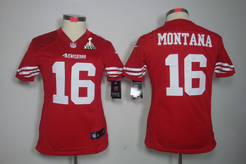 Nike 49ers 16 Montana Red Women Limited 2013 Super Bowl XLVII Jersey - Click Image to Close