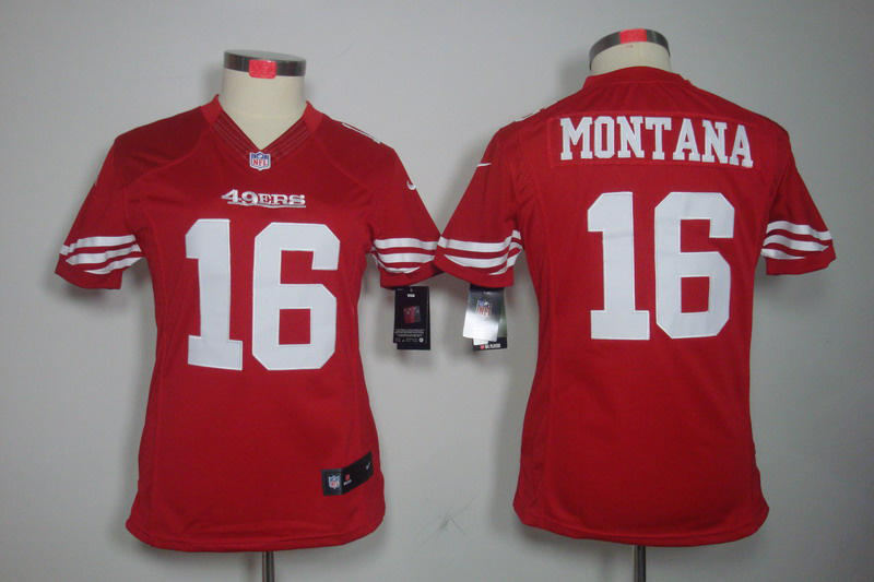 Nike 49ers 16 Montana Red Women Limited Jerseys