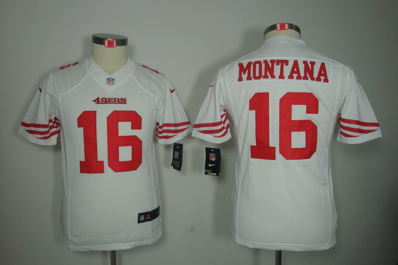 Nike 49ers 16 Montana White Kids Limited Jerseys