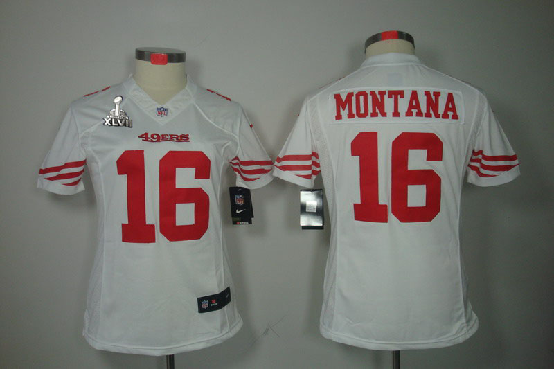 Nike 49ers 16 Montana White Women Limited 2013 Super Bowl XLVII Jersey