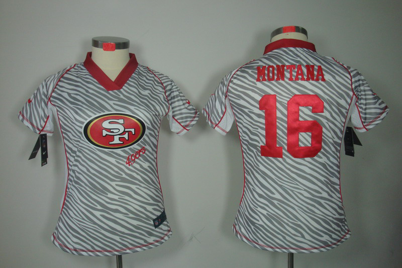 Nike 49ers 16 Montana Women Zebra Jerseys