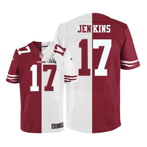 Nike 49ers 17 A.J. Jenkins White&Red Split Elite 2013 Super Bowl XLVII Jersey - Click Image to Close