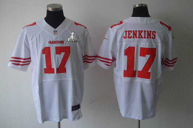 Nike 49ers 17 Jenkins White Elite 2013 Super Bowl XLVII Jersey