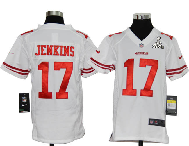 Nike 49ers 17 Jenkins White Kids Game 2013 Super Bowl XLVII Jersey