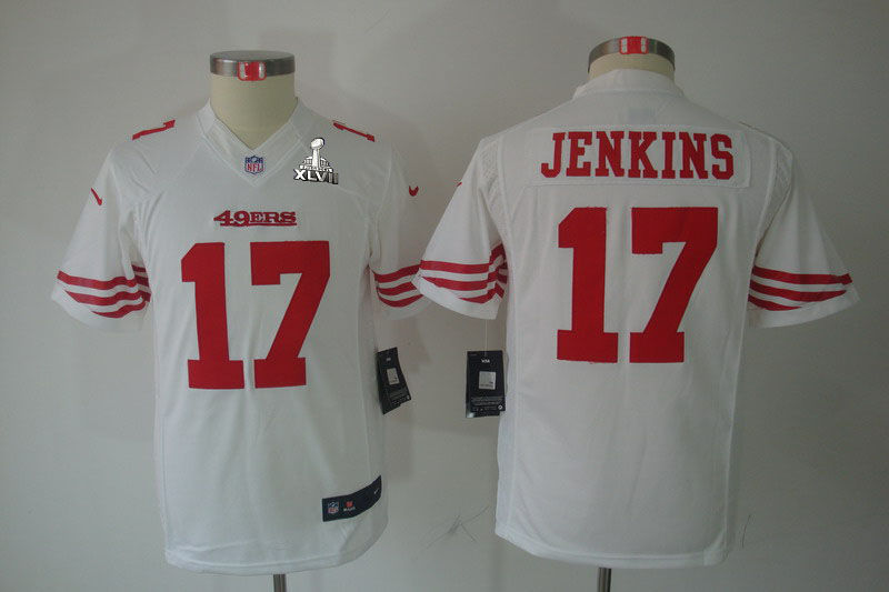 Nike 49ers 17 Jenkins White Kids Limited 2013 Super Bowl XLVII Jersey