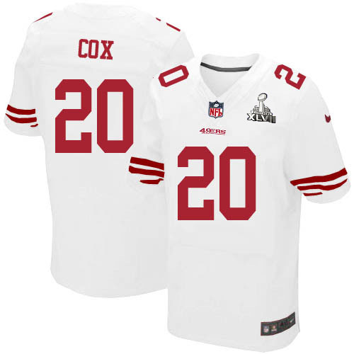 Nike 49ers 20 Cox White Elite 2013 Super Bowl XLVII Jersey