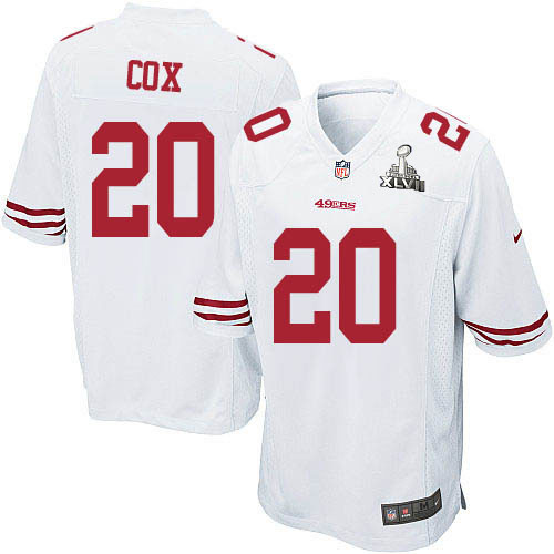Nike 49ers 20 Cox White Game 2013 Super Bowl XLVII Jersey - Click Image to Close