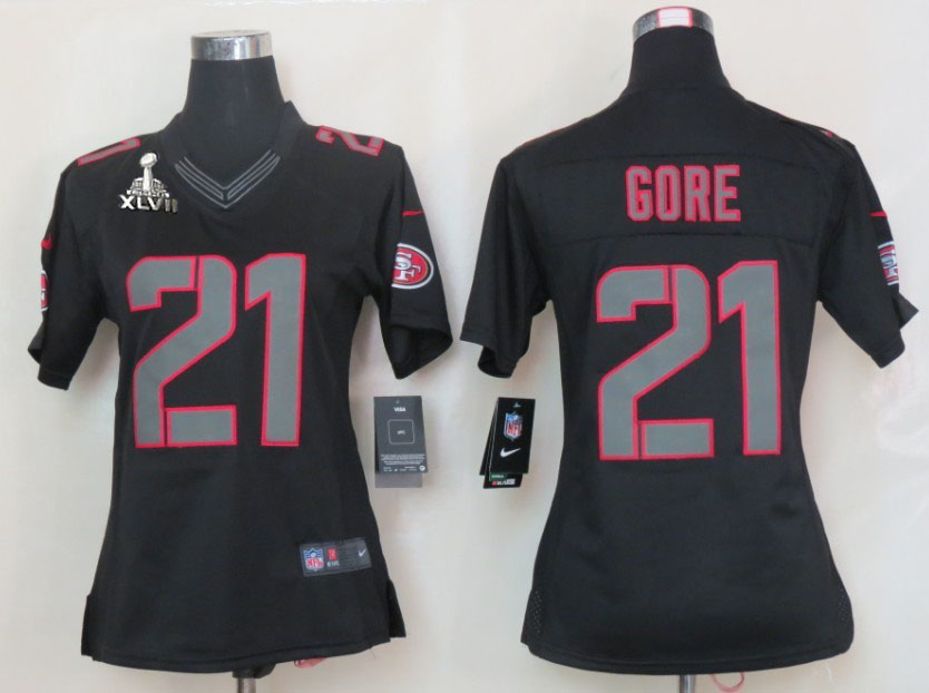 Nike 49ers 21 Gore Black Impact Women Limited 2013 Super Bowl XLVII Jersey - Click Image to Close
