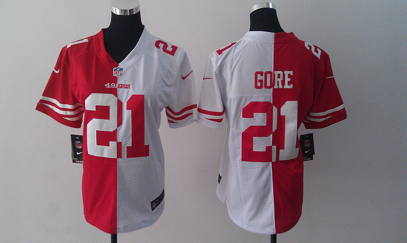 Nike 49ers 21 Gore Red&White Women Split Jerseys