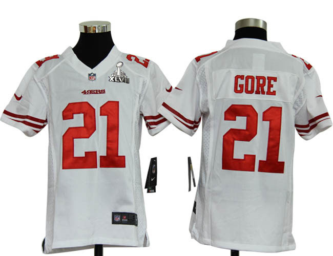 Nike 49ers 21 Gore White Kids Game 2013 Super Bowl XLVII Jersey