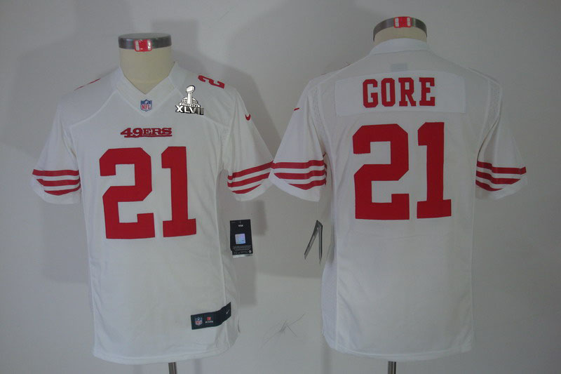 Nike 49ers 21 Gore White Kids Limited 2013 Super Bowl XLVII Jersey