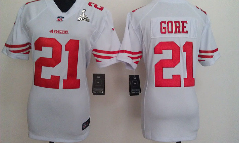 Nike 49ers 21 Gore White Women Game 2013 Super Bowl XLVII Jersey