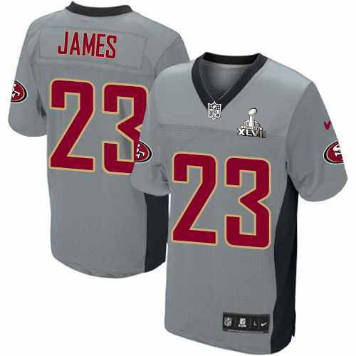 Nike 49ers 23 LaMichael James Grey Shadow Elite 2013 Super Bowl XLVII Jersey