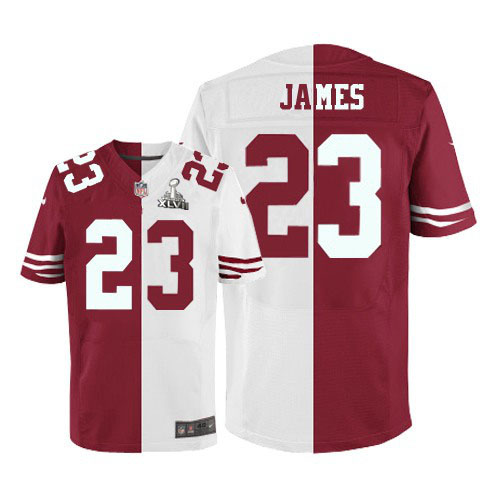 Nike 49ers 23 LaMichael James White&Red Split Elite 2013 Super Bowl XLVII Jersey