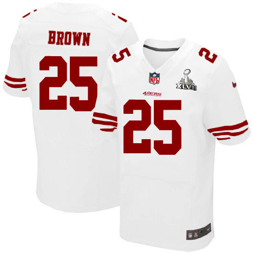 Nike 49ers 25 Tarell Brown White Elite 2013 Super Bowl XLVII Jersey