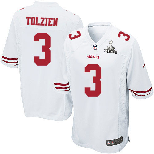 Nike 49ers 3 Scott Tolzien White Game 2013 Super Bowl XLVII Jersey - Click Image to Close