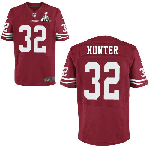 Nike 49ers 32 Kendall Hunter Red Elite 2013 Super Bowl XLVII Jersey