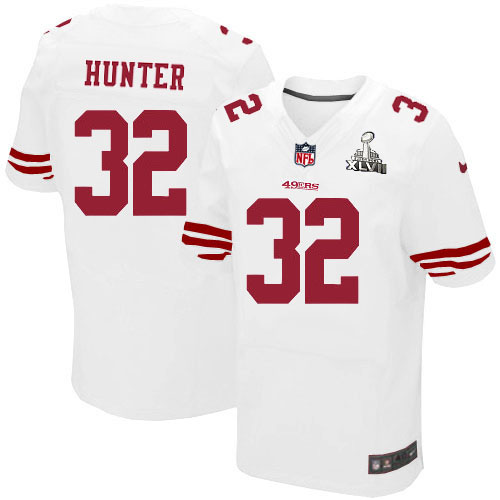 Nike 49ers 32 Kendall Hunter White Elite 2013 Super Bowl XLVII Jersey