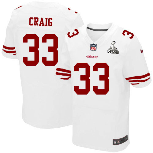 Nike 49ers 33 Roger Craig White Elite 2013 Super Bowl XLVII Jersey - Click Image to Close
