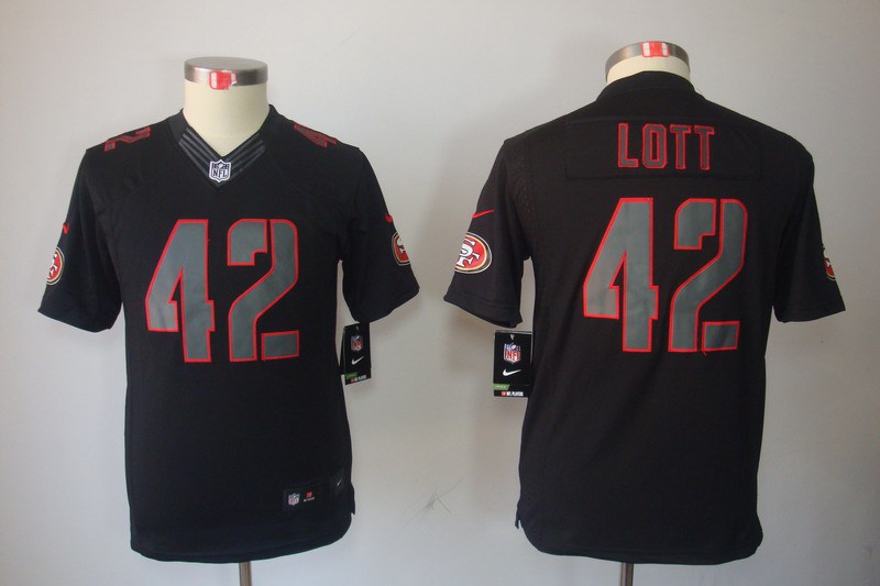Nike 49ers 42 Lott Black Impact Kids Limited Jerseys