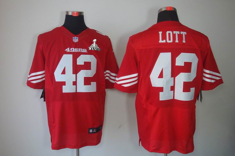 Nike 49ers 42 Lott Red Elite 2013 Super Bowl XLVII Jersey