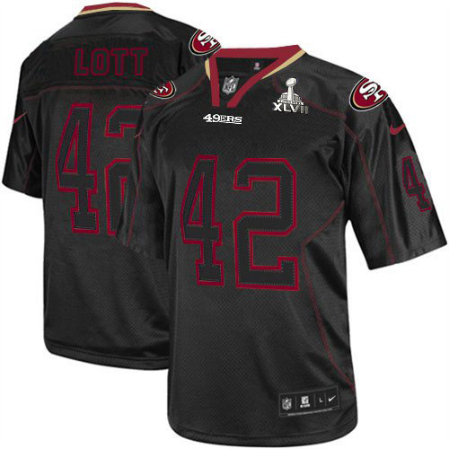 Nike 49ers 42 Ronnie Lott Black Shadow Elite 2013 Super Bowl XLVII Jersey - Click Image to Close