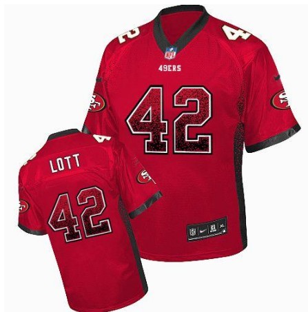 Nike 49ers 42 Ronnie Lott Red Elite Drift Jersey