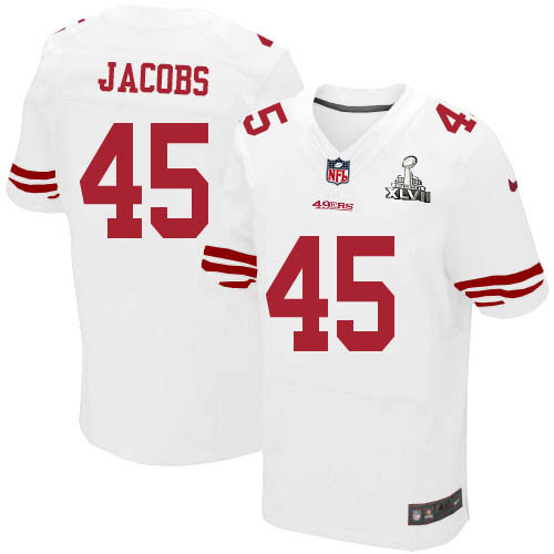 Nike 49ers 45 Brandon Jacobs White Elite 2013 Super Bowl XLVII Jersey