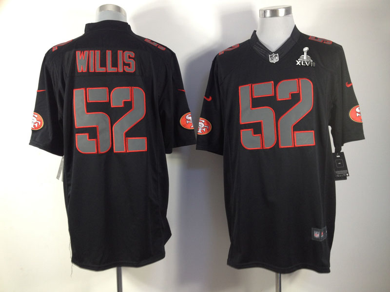 Nike 49ers 52 Willis Black Impact Limited 2013 Super Bowl XLVII Jersey
