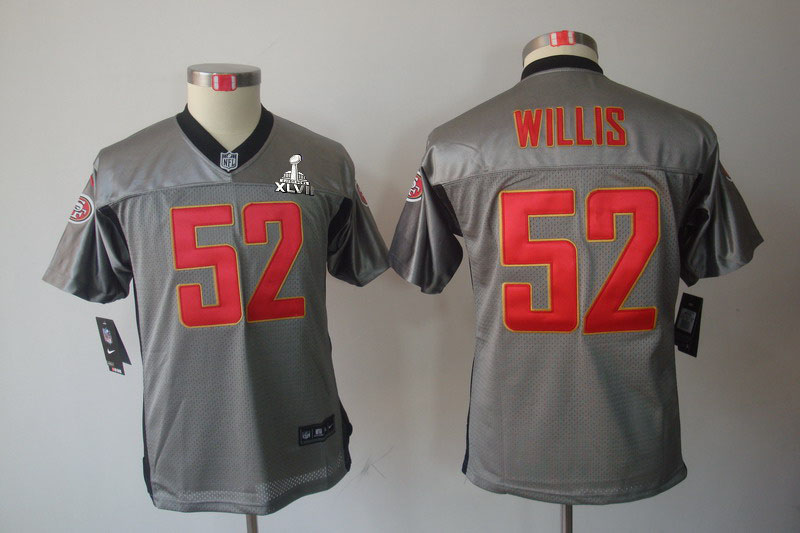 Nike 49ers 52 Willis Grey Shadow Kids Elite 2013 Super Bowl XLVII Jersey