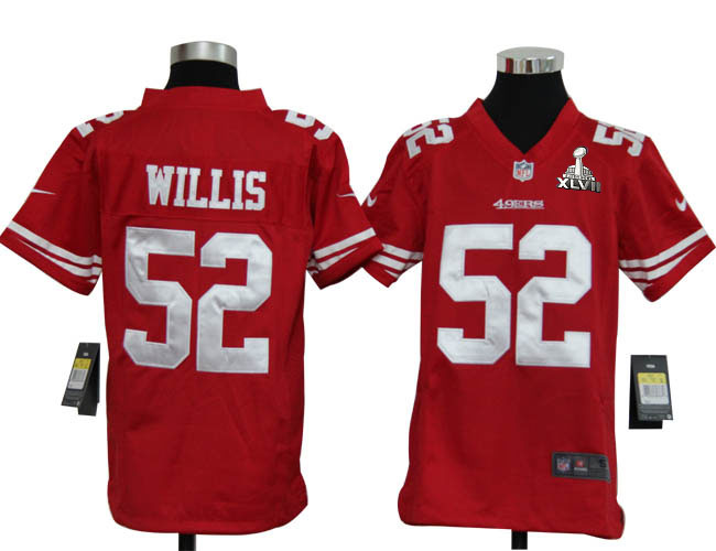 Nike 49ers 52 Willis Red Kids Game 2013 Super Bowl XLVII Jersey - Click Image to Close