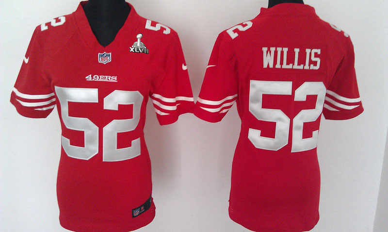 Nike 49ers 52 Willis Red Women Game 2013 Super Bowl XLVII Jersey