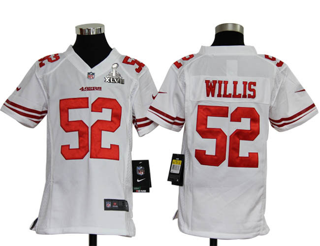 Nike 49ers 52 Willis White Kids Game 2013 Super Bowl XLVII Jersey