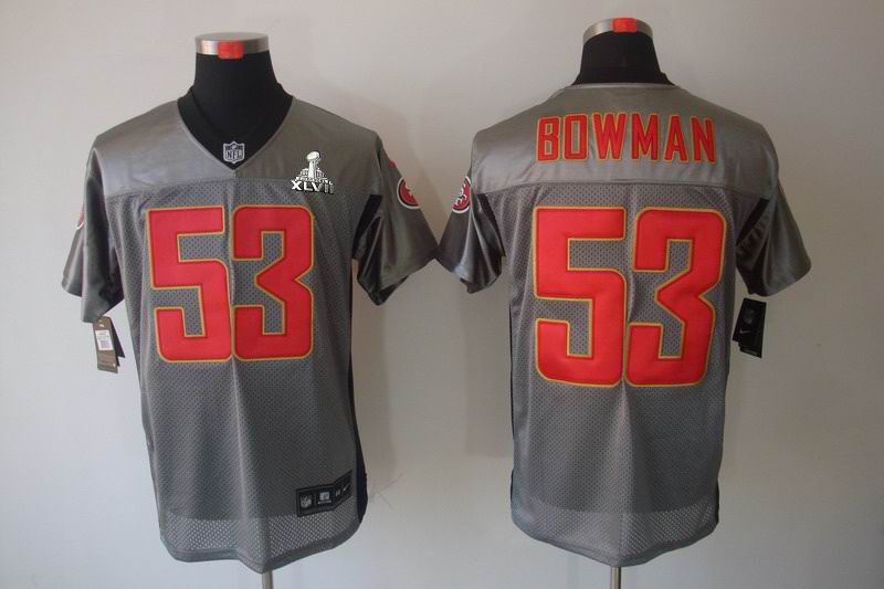 Nike 49ers 53 Bowman Grey Shadow Elite 2013 Super Bowl XLVII Jersey