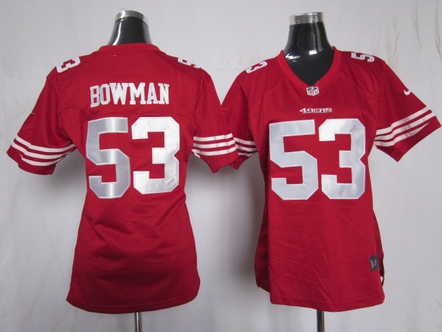 Nike 49ers 53 Bowman Red Women Game Jerseys - Click Image to Close