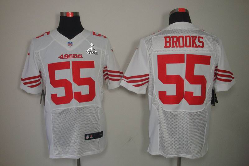 Nike 49ers 55 Brooks White Elite 2013 Super Bowl XLVII Jersey