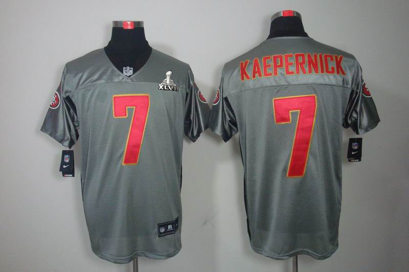 Nike 49ers 7 Kaepernick Grey Shadow Elite 2013 Super Bowl XLVII Jersey - Click Image to Close