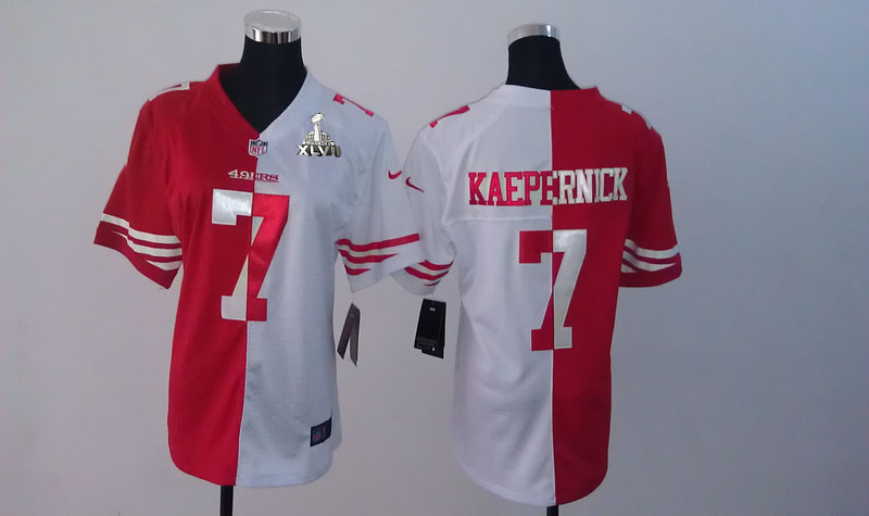 Nike 49ers 7 Kaepernick White&Red Women Split Elite 2013 Super Bowl XLVII Jersey