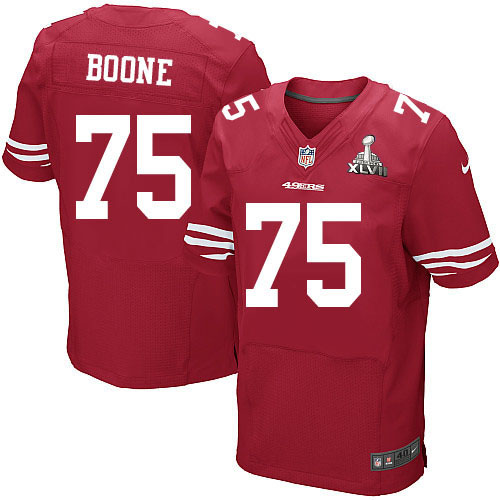 Nike 49ers 75 Alex Boone Red Elite 2013 Super Bowl XLVII Jersey