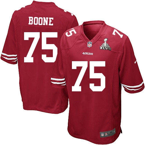 Nike 49ers 75 Alex Boone Red Game 2013 Super Bowl XLVII Jersey