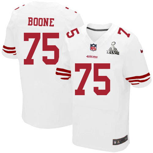 Nike 49ers 75 Alex Boone White Elite 2013 Super Bowl XLVII Jersey