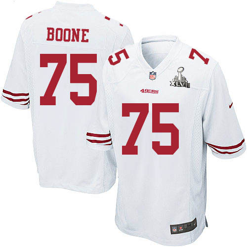 Nike 49ers 75 Alex Boone White Game 2013 Super Bowl XLVII Jersey - Click Image to Close