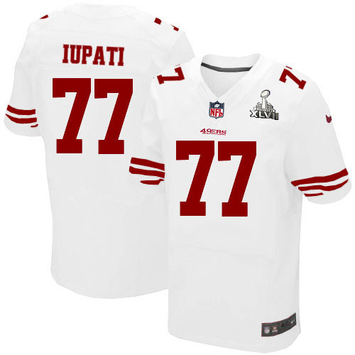 Nike 49ers 77 Mike Iupati White Elite 2013 Super Bowl XLVII Jersey