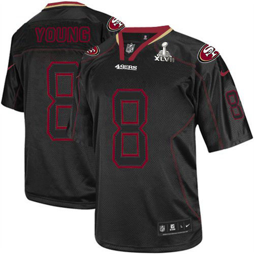 Nike 49ers 8 Steve Young Black Shadow Elite 2013 Super Bowl XLVII Jersey