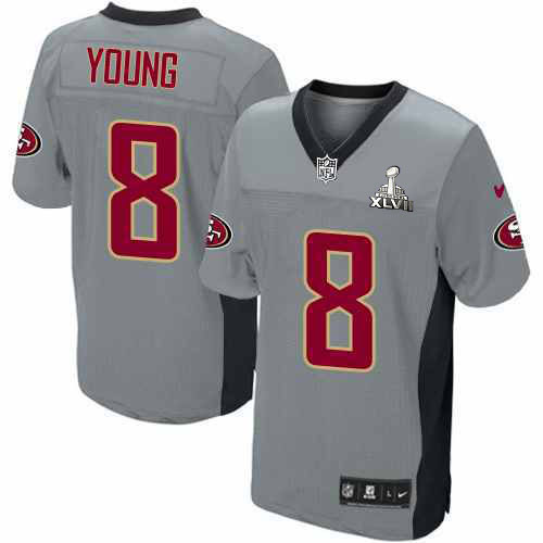 Nike 49ers 8 Steve Young Grey Shadow Elite 2013 Super Bowl XLVII Jersey - Click Image to Close