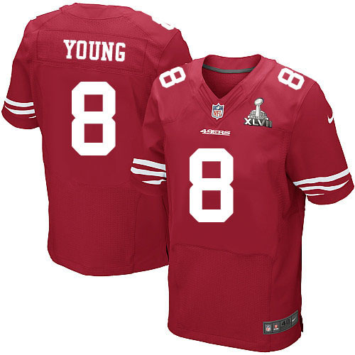 Nike 49ers 8 Steve Young Red Elite 2013 Super Bowl XLVII Jersey - Click Image to Close