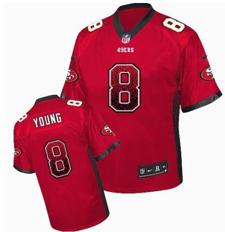 Nike 49ers 8 Steve Young Red Elite Drift Jersey - Click Image to Close