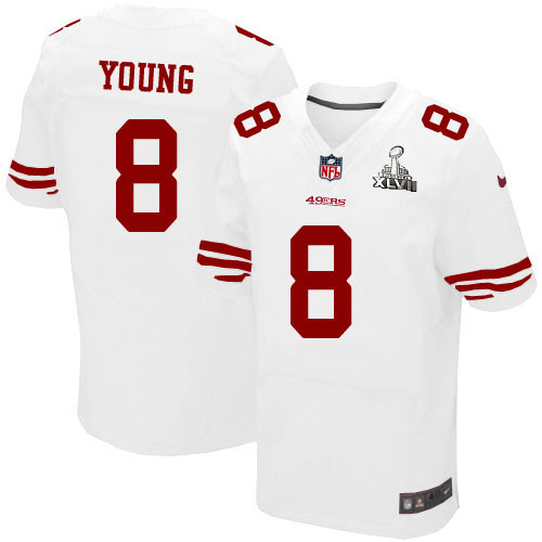 Nike 49ers 8 Steve Young White Elite 2013 Super Bowl XLVII Jersey