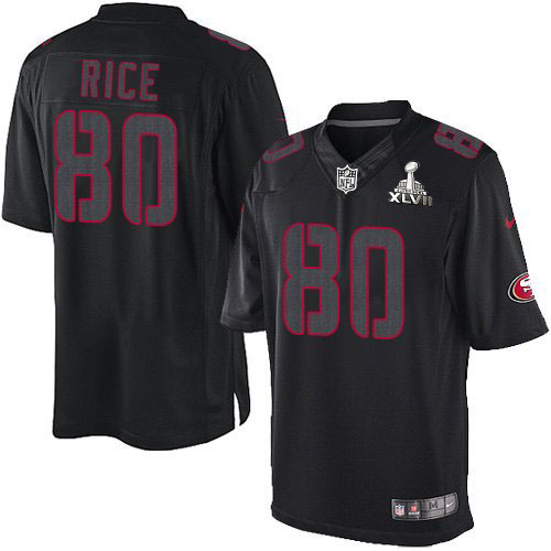 Nike 49ers 80 Jerry Rice Black Impact Limited 2013 Super Bowl XLVII Jersey