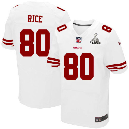 Nike 49ers 80 Jerry Rice White Elite 2013 Super Bowl XLVII Jersey